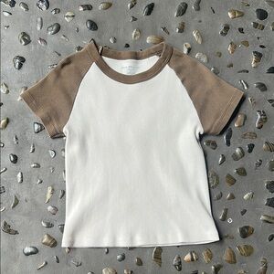 Brandy Melville Ribbed Two Tone Ringer Tee Brown & Cream Y2K Style